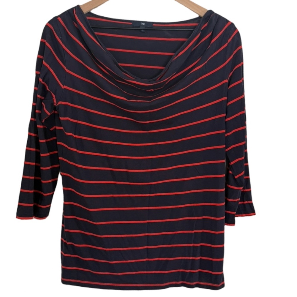 GAP 100% Prima Cotton Navy & Red Striped Cowl Neck Top – Size M